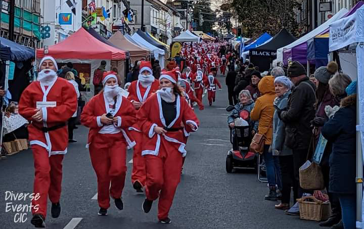 A sea of Santas in Saltash. 