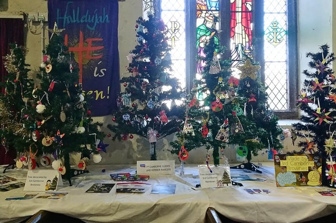 Some of the entries in the Christmas Tree Festival at Camborne Parish Church