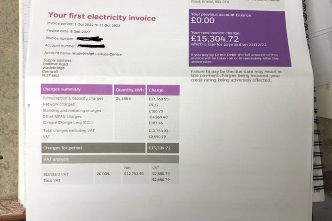 Wadebridge leisure centre energy bill