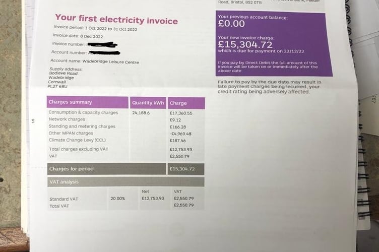 Wadebridge leisure centre energy bill