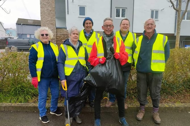 Some of the Green and Clean Camborne members on their litter pick in the town