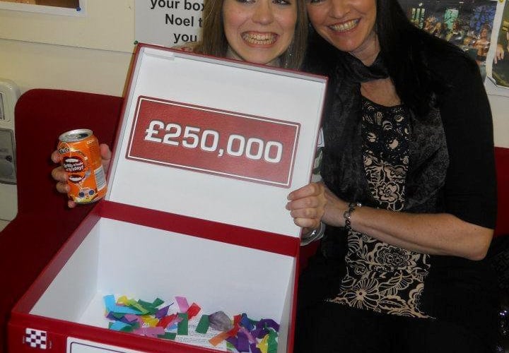 Tegen and her mother with her winning box. See SWNS story SWNJdeal. A woman who won Â£250k on Deal or No Deal has told how she had to keep her prize money a secret while waiting for her episode to air. Tegen Roberts, 32, initially applied to the game show after being a fan for years. After putting herself forward for two years - between 2008 and 2010 - she finally got the call to audition in Bristol in August 2010. The process included team-building games in groups - like âthrowing bean bags to each otherâ - as well as answering questions about herself on camera. 