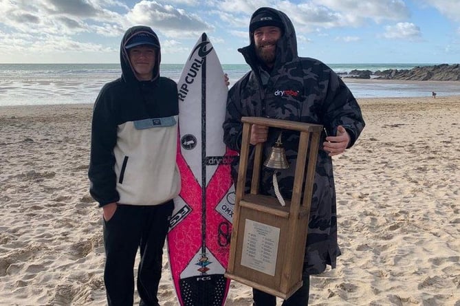 proud DAD: Ben Skinner with Lukas at Fistral