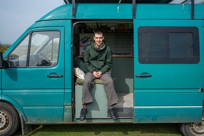 Kieran says Looe house prices forced him to live in van