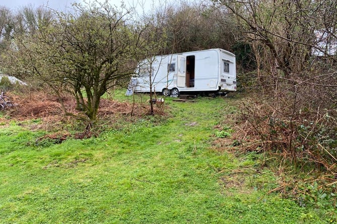 The caravan the cabin replaced on land owned by Jack Lindsay at Besore near Chacewater and Threemilestone