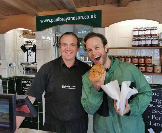 Olly Murs picks up a pasty in Saltash