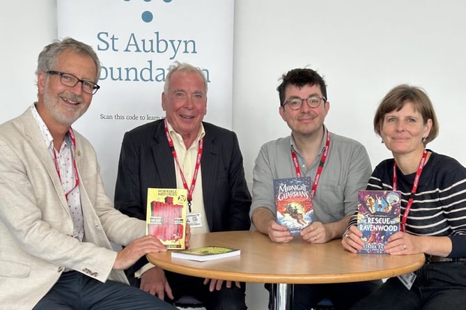 Martin Brown, Ross Montgomery and Natasha Farrant at the West Cornwall Primary Schools’ Book Festival
