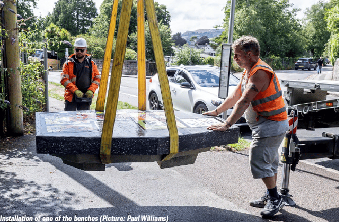 Installation of one of the benches 