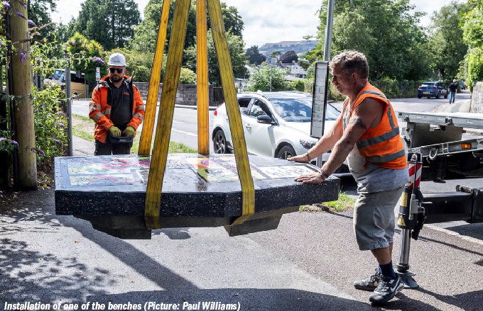 Installation of one of the benches 