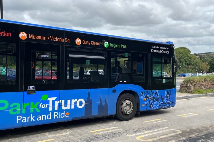 A park and ride bus at the Tregurra site in Truro