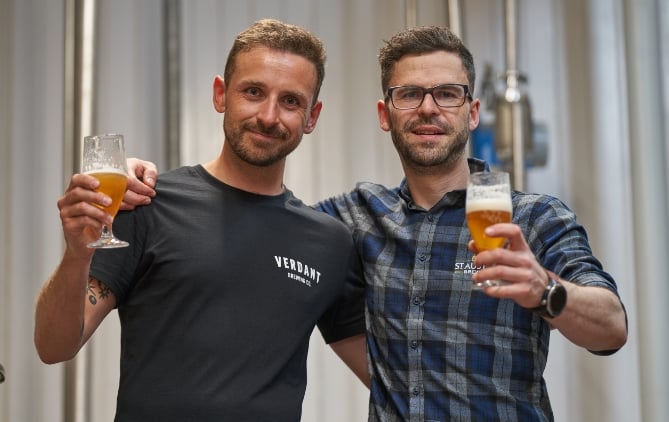 Verdant brew manager Sam Taylor and St Austell’s small-batch brewery manager Lee Walker