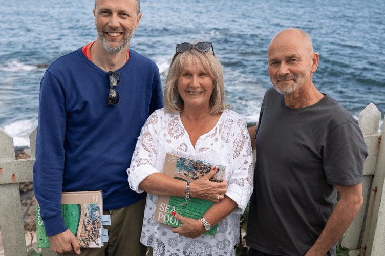 Chris Romer-Lee and Mousehole Rock Pool project leaders Elaine Bawden and Chris Yacoubian.