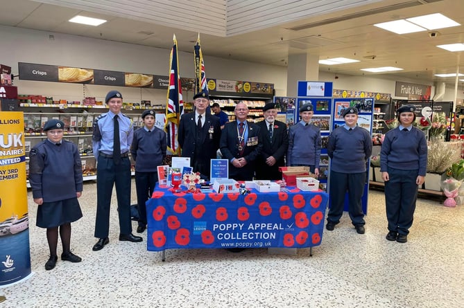 Members of Camborne RBL and local cadets holding a collection at Tesco
