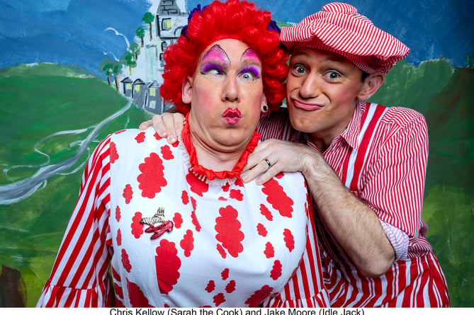 Chris Kellow as Dame Trott and Jake Moore as Idle Jack in Dick Whittington in Bugle 