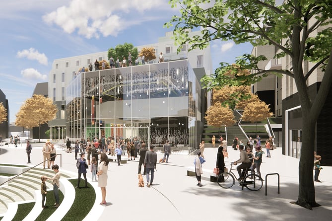 An artist's impression of Pydar Square at the new Truro development