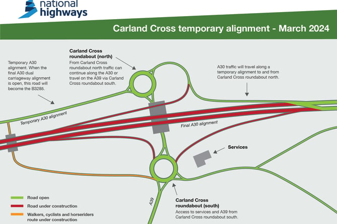 Detailed plans of temporary alignment works at Carland Cross 