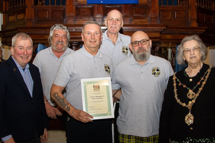 Truro Old Boys receive their award from Malcolm Bell and Cllr Carol Swain 