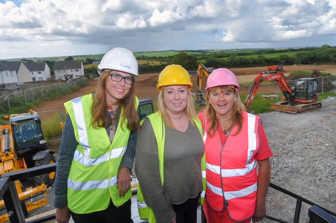 Jo Harley Dr Caitlin Dean and Angela Warwick at Alice Meadow in Grampound Road during the early stages of the build
