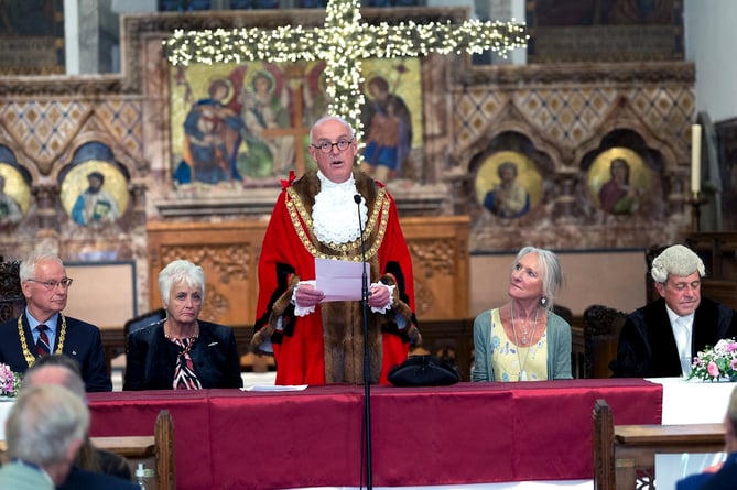 Cllr Julian Young, the new mayor of St Austell, speaking at the ceremony. Picture: St Austell Town Council/Paul Williams