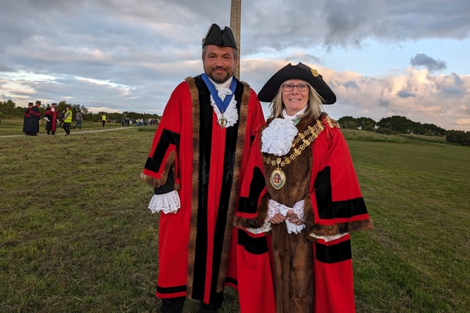 The mayoral chain as worn by current mayor of Bodmin, Cllr Liz Ahearn (right) pictured with deputy mayor Cllr James Burden (left)