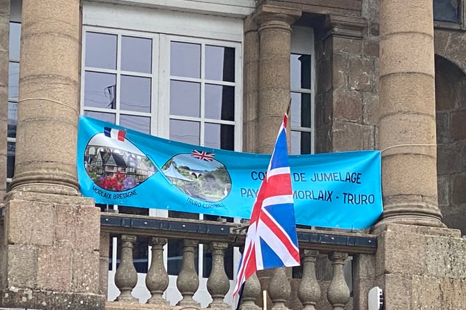 Banners hang from town hall