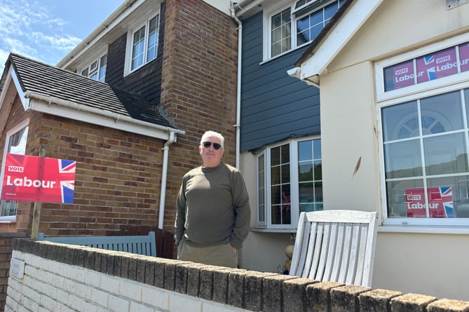 Labour supporter Mark O\'Neill at his house which overlooks Portreath harbour