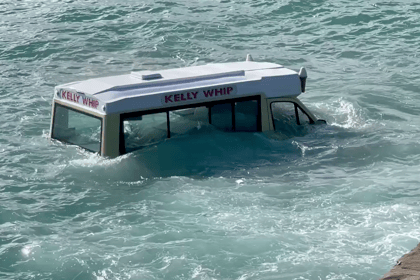 Dramatic moment as ice cream truck whipped out to sea