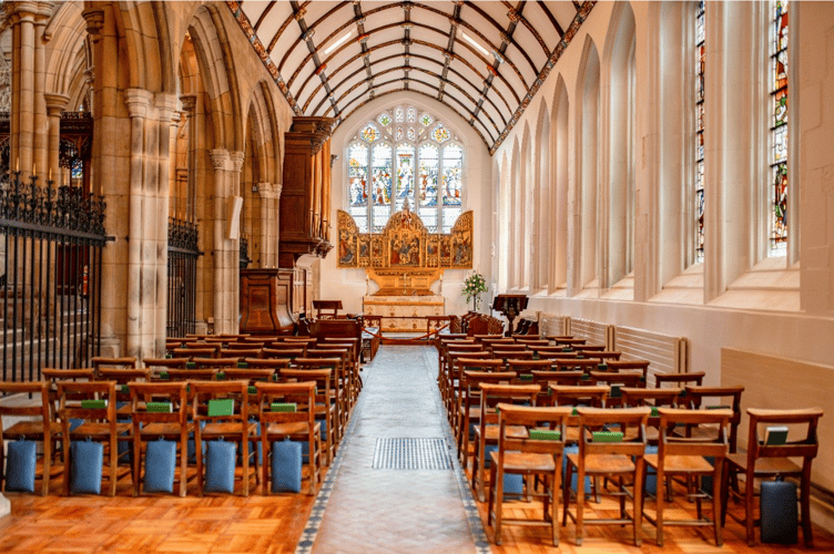 The beautifully renovated St Mary’s Aisle after the renewal of the roof, and repairs to stonework windows and flooring 