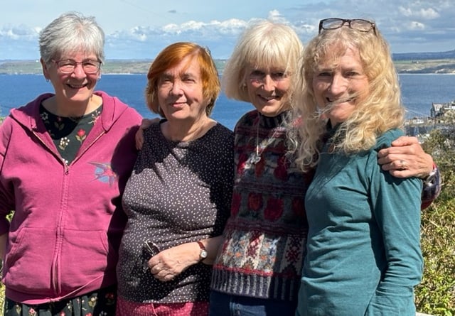 Jen Donkin Gourley, Mary Fletcher, Suzanne Stubbs and Linda Mary Jones in front of Mary’s home in St Ives.