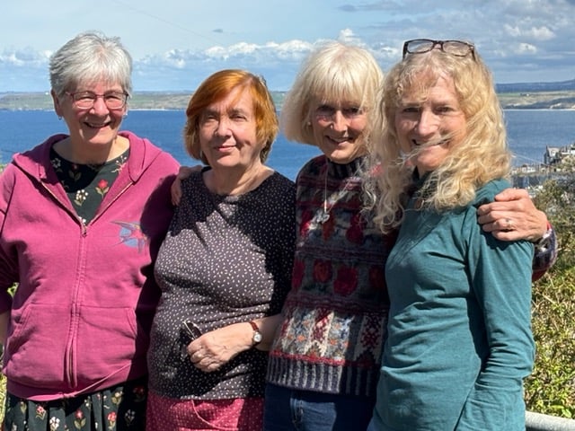 Jen Donkin Gourley, Mary Fletcher, Suzanne Stubbs and Linda Mary Jones in front of Mary’s home in St Ives.