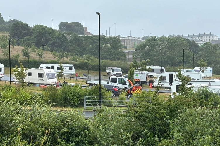 A group of travellers pictured on the Tregurra Park and Ride site in Truro