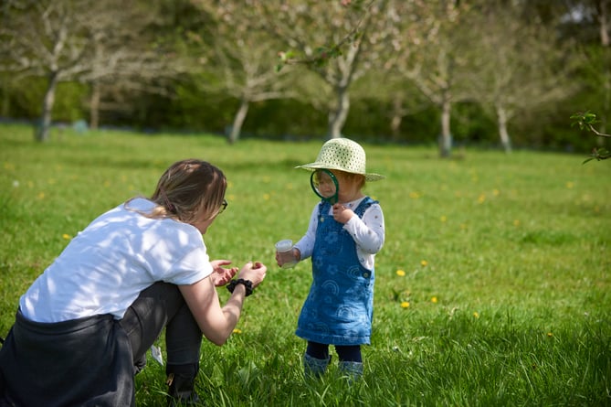 Visitors in the Orchard during the Festival of Blossom at Cotehele, Cornwall