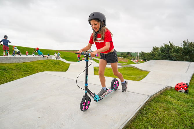 NANSLEDAN, NEWQUAY : AUGUST 09 2024 : The new SLYNK skate park at Nansledan, photographed by Hugh Hastings for the Duchy of Cornwall.