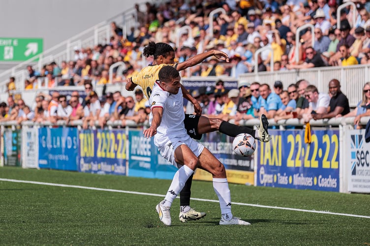 Christian Oxlade-Chamberlain looks to win the ball at Maidstone United on Saturday.