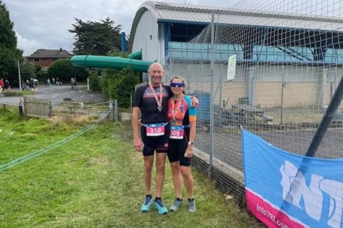 Mark and Mel Hancock after completing the Bodmin Sprint Triathlon. Picture: Tamar Trotters