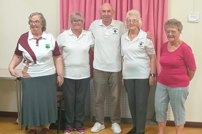 Blisland's Summer League winning team are the three in the middle. From left: Rosemary Young, Max Burden and Rita Hancock. Picture: CCSMBA