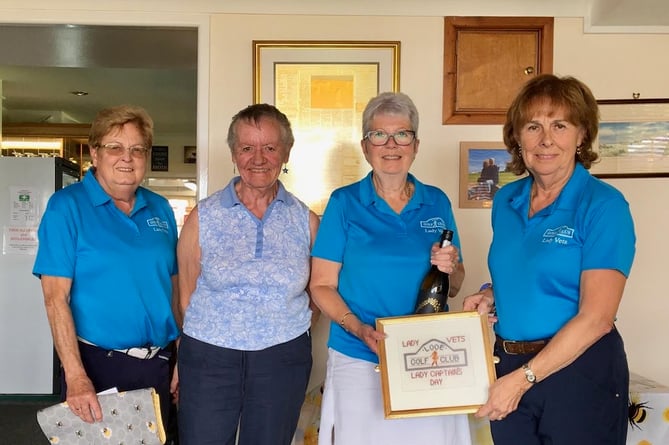 The top three from the Lady Vets competition. From left: Angela Trembeth (third), runner-up Sheila Tilbrook and winner Carol Stevens with Lady Vets Captain, Sara Walker. Picture: Looe Golf Club