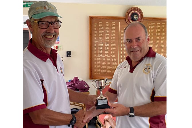 Barker Cup winner Franics Browne (left) with club captain David Juleff. Picture: Grampound Bowling Club