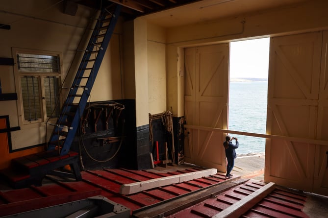 Deputy mayor of Concarneau Annick Martin visits the old Penlee lifeboat station. Photo by Penzance Council.