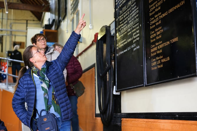 Deputy mayor of Concarneau Annick Martin visits the old Penlee lifeboat station. Photo by Penzance Council.