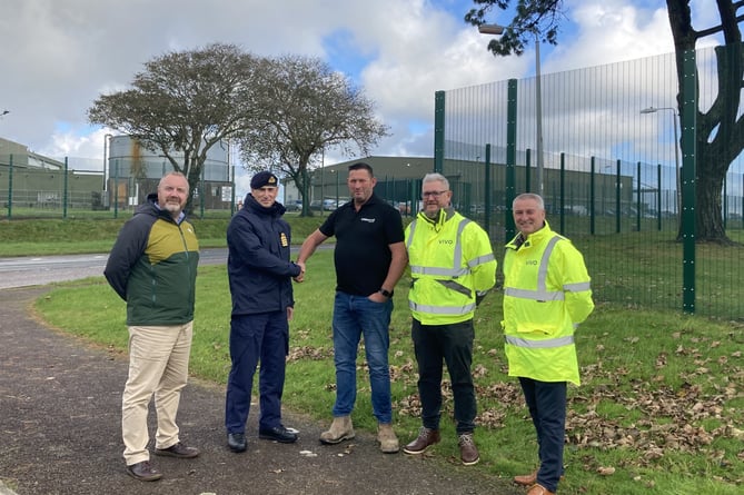 RNAS Culdrose fence completed (from left head of Infrastructure Neil Howe, Captain Stuart Irwin thanking Jason Thorpe of Littlewood Group, and Gareth Payne and Terry Grimes of VIVO