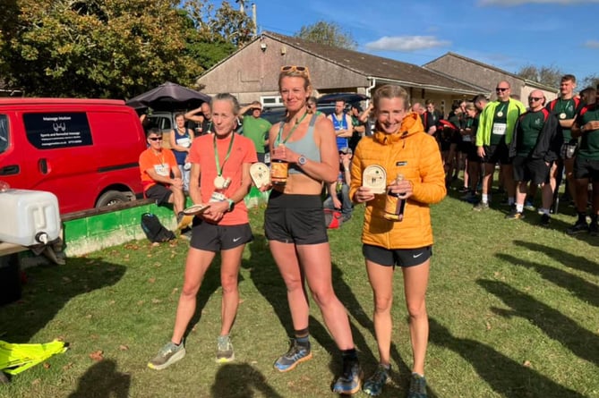 The top three ladies to finish. From left: Anne Matthews (third), Ellie Jameson (second) and winner Ruth Barnes. Picture: Rosemullion 10K.