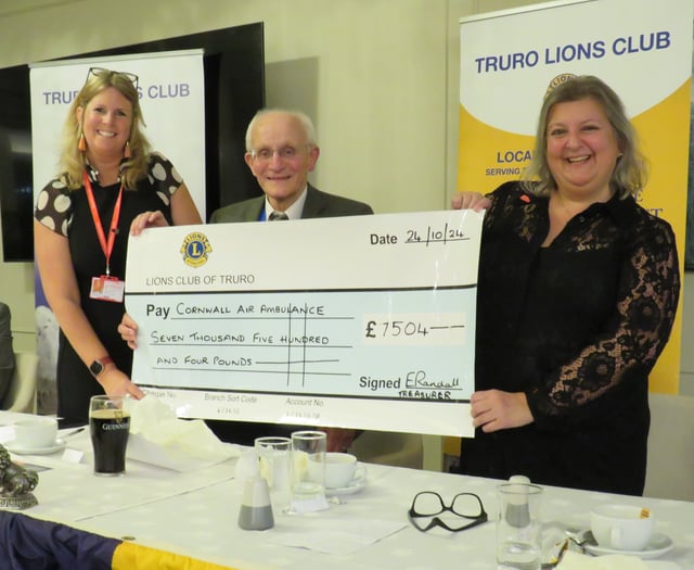 Lions raise more than £7,500 for Cornwall Air Ambulance Trust