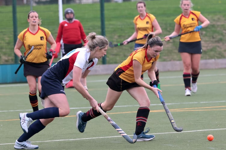 Caradon's Lauren Gouge drives forward past the Exeter University defender. Picture: Glen Rogers