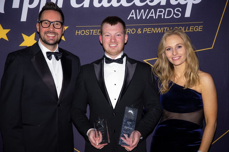 James Angliss, Apprentice of the Year 2024, with Neil and Saffy from Hits Radio