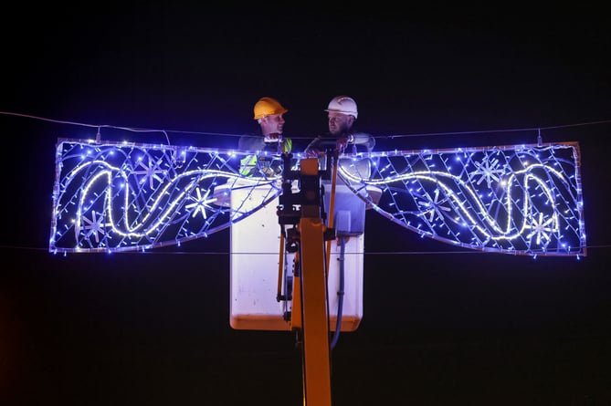 Contracted by Penzance Council, Robin Hawkins and Jamie Cree from High Maintenance put up and test the town's Christmas lights ahead of Penzance's Christmas lights switch on happening on Saturday, November 30.