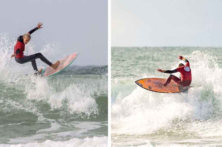 The respective under 12s champions, Perranporth's Ellie Hickie (left) and Newquay's Harvey Waters. Picture: Andy Holter