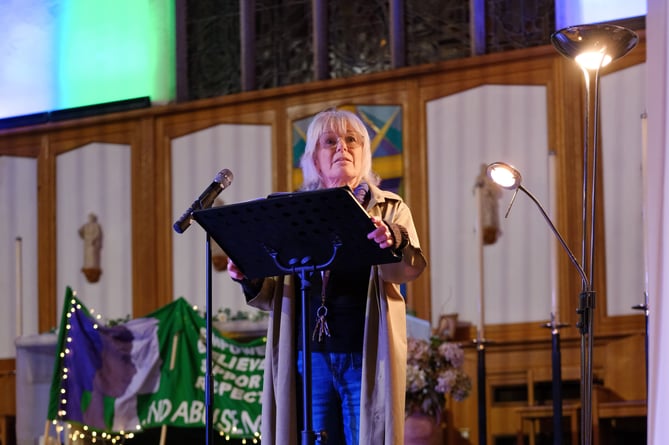 Lizzie Matthews, West Cornwall Women's Aid CEO. Hundreds take part in a Solidarity Walk and Vigil on Monday 25 November to mark the start of 16 Days of Activism in Penzance. Photo by Penzance Council