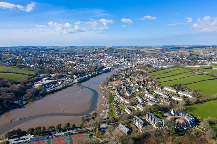 Truro viewed from Malpas Road by drone