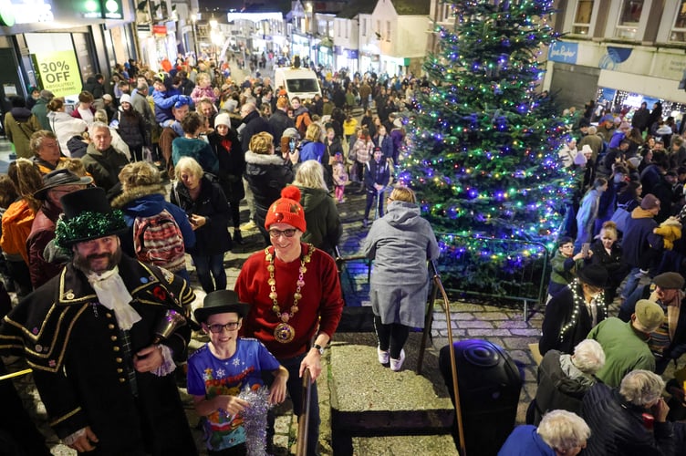 Penzance Christmas lights are switched on by 10-year-old Harry Wade on Saturday, 30 November. Photo by Penzance Council